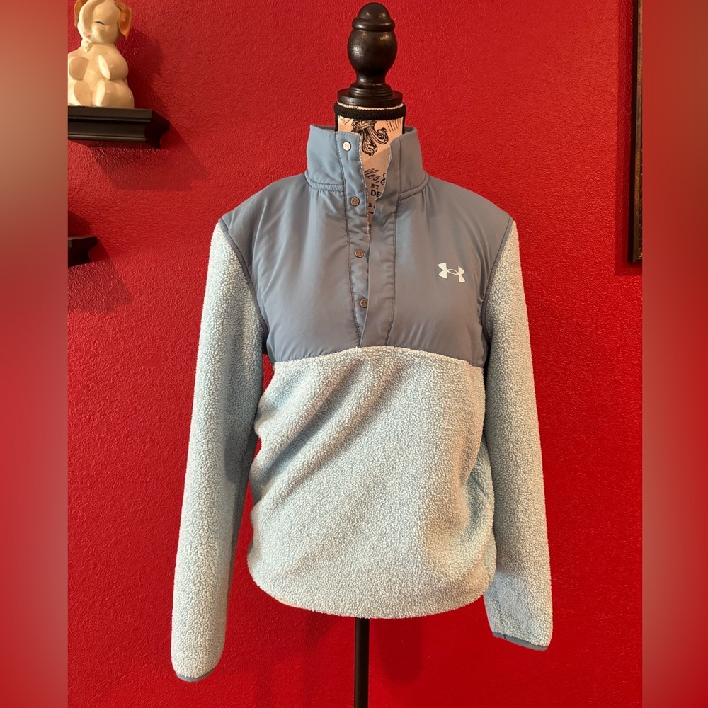 Womens Under Armour Golf Heavy 1/4 Fleece Light Blue Small